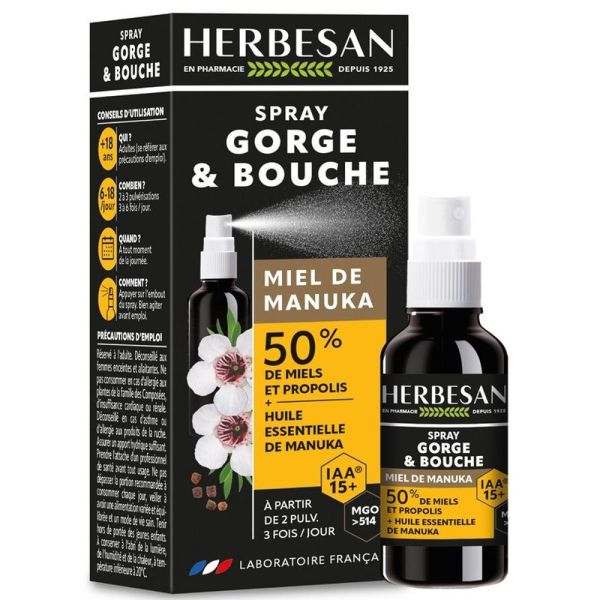 Spray Gorge et Bouche Miel de Manuka IAA 10+ - 25ml