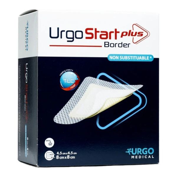 UrgoStart Plus Border pansement adhésif siliconé - 8 cm x 8 cm, 16 pansements