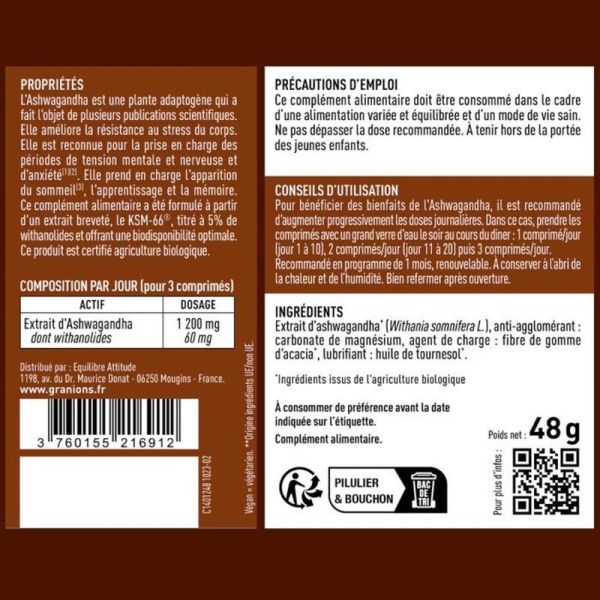 Ashwagandha Bio 1200 mg - 60 comprimés