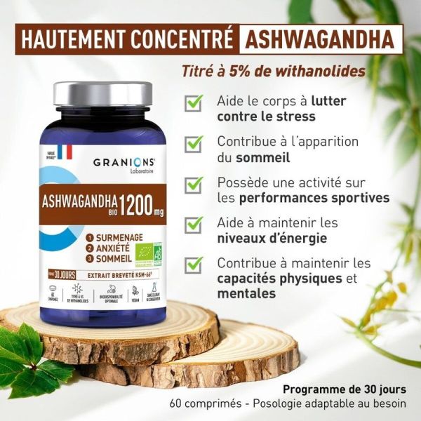 Ashwagandha Bio 1200 mg - 60 comprimés