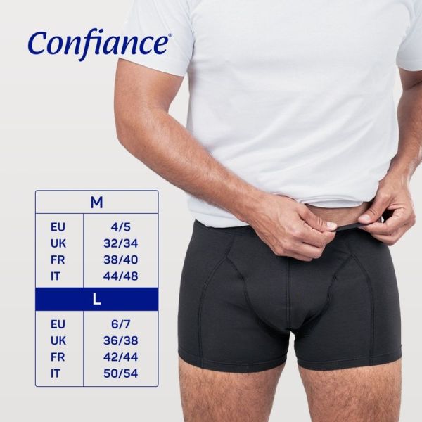 Boxer absorbant lavable noir Confiance Men - Taille L