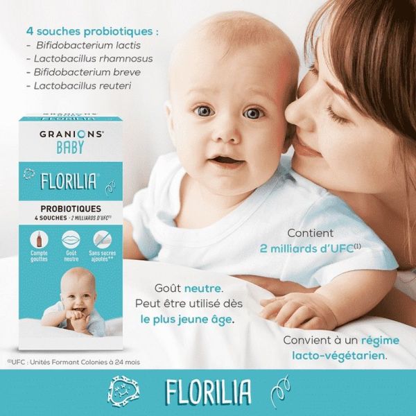 Baby Florilia - Probiotiques - Solution Buvable - Compte Gouttes - Goût Neutre - 15ml