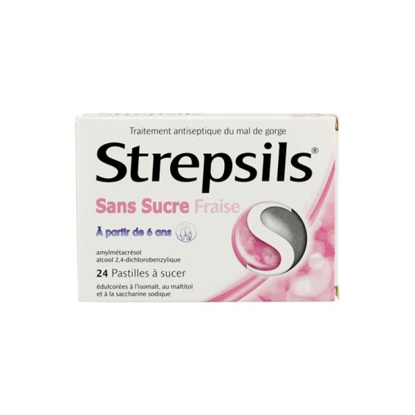 STREPSILS FRAISE SANS SUCRE 24 PASTILLES