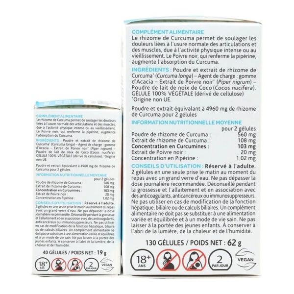 Arkogélules Curcuma Pipérine - 130 gélules + 40 gélules offertes