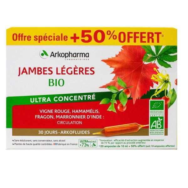 Arkopharma Arkofluides Jambes Légères Bio - 30 ampoules