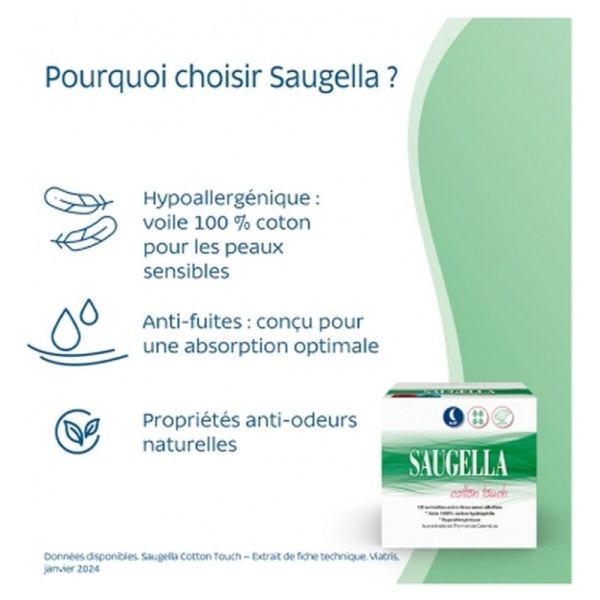 Cotton Touch serviettes extra fines nuit avec ailettes - 12 unités