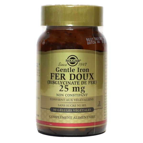 Solgar Gentle Iron Fer Doux 25mg - 90 gélules végétales