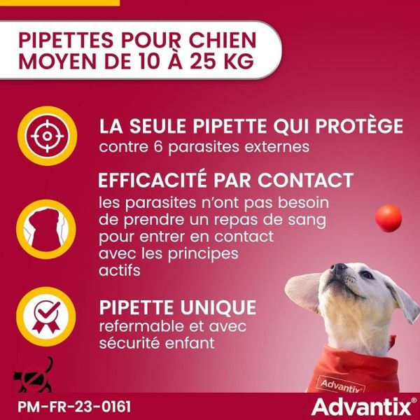 Advantix Chien Moyen entre 10 et 25 kg – 4 x 2,5 ml