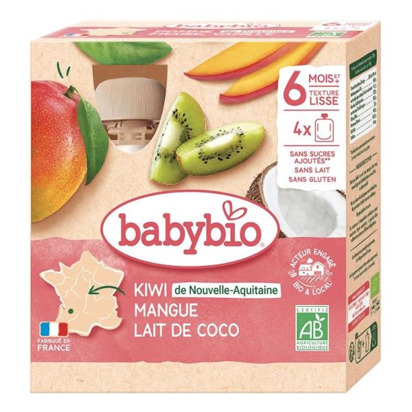 Fruits Kiwi de Nouvelle-Aquitaine Mangue Lait de Coco - Pack de 4 gourdes de 90g