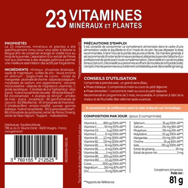 23 Vitamines Minéraux et Plantes - 90 comprimés