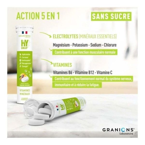 HYDROP - Hydratation Électrolytes Mangue Passion - 20 comprimés effervescents