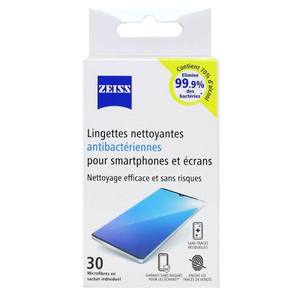Lingettes nettoyantes antibactériennes pour smartphones et écrans - 30 unités