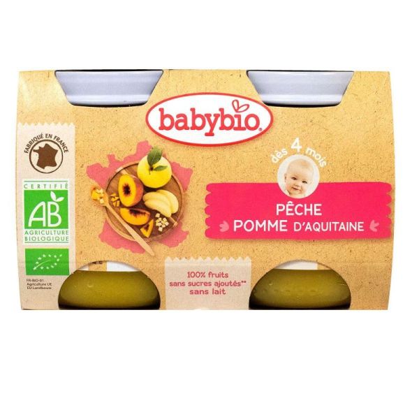Babybio - Fruits Pêche d'Occitanie Pomme de Nouvelle-Aquitaine - Petits pots 2x130g