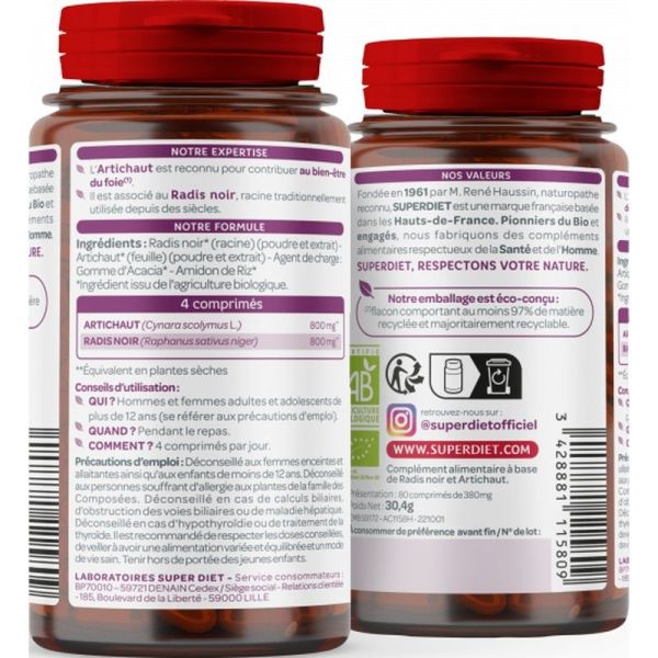 Radis noir Artichaut Bio - 80 comprimés