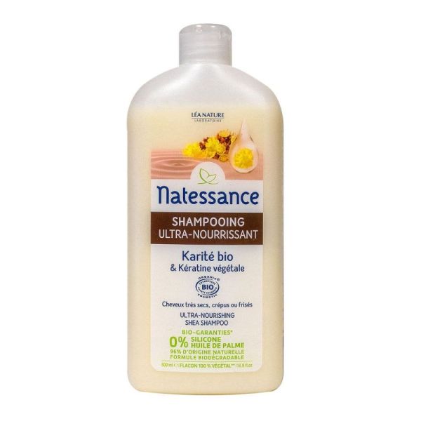 Natessance Shampooing Ultra-Nourrissant Karité Bio et Kératine Végétale - 500 ml