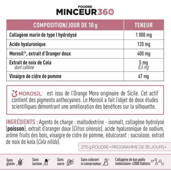 Poudre Morosil, Vinaigre de Cidre, Collagène & Acide Hyaluronique Minceur 360
