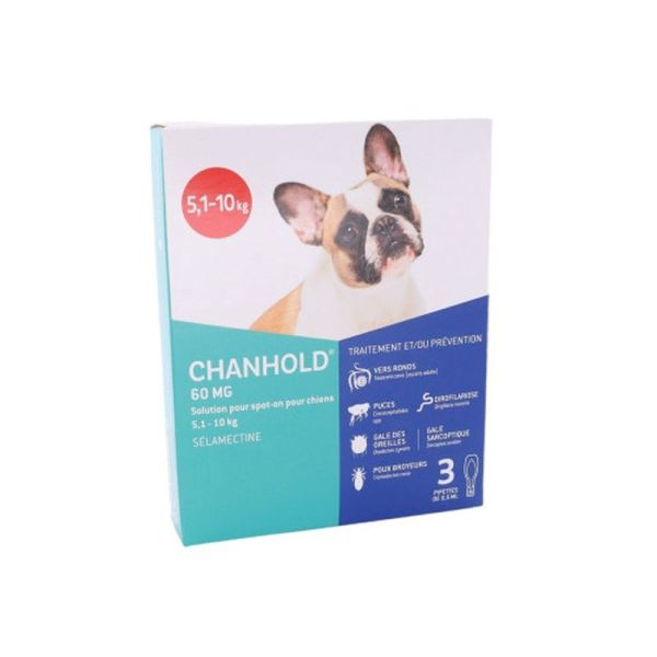 Chanhold 60 mg pour chiens de 5,1 à 10 kg - 3 pipettes