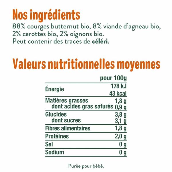 Courges butternut sauté d'agneau - 190gr