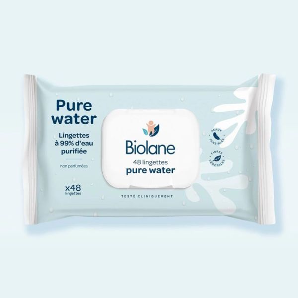 Lingettes bébé Nettoyantes Corps et Siège Peaux Sensibles Pure Water - 48 lingettes
