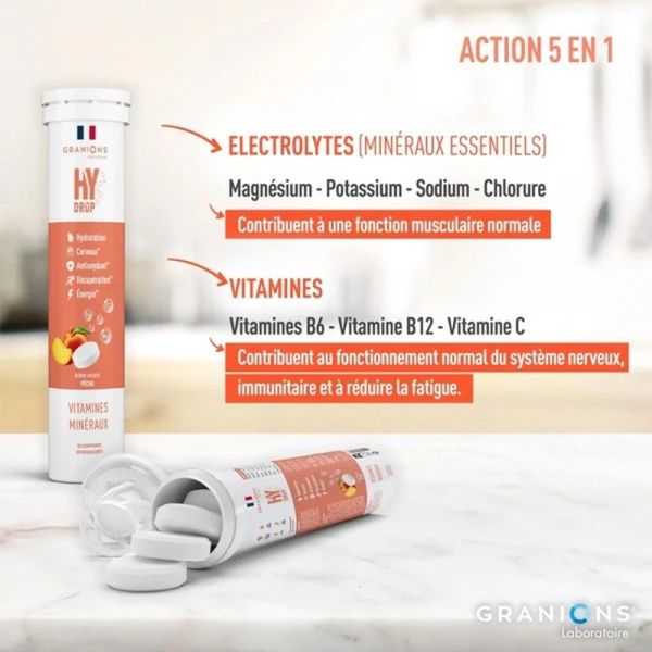 HYDROP - Hydratation Électrolytes Pêche - 20 comprimés