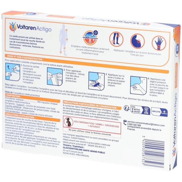 Emplâtre médicamenteux Voltarenactigo - 7 patchs