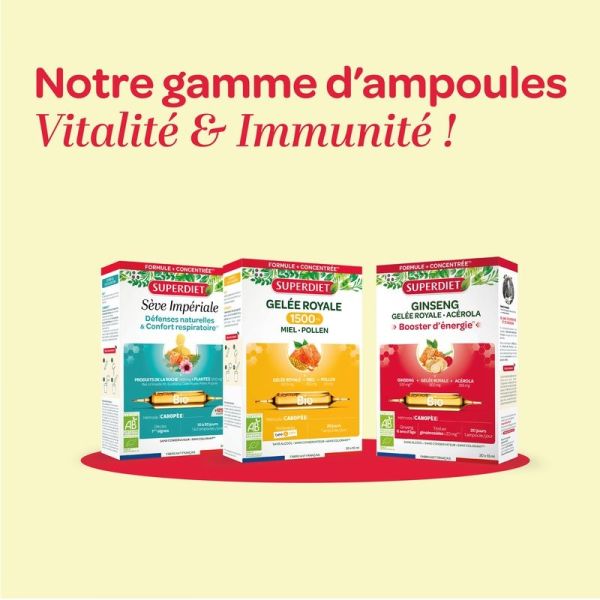 Ginseng Gelée Royale Acérola Bio - 20 ampoules de 15ml