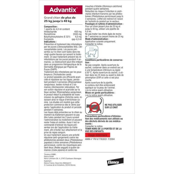 Advantix Grand Chien entre 25 et 40 kg - 4 x 4,0 ml